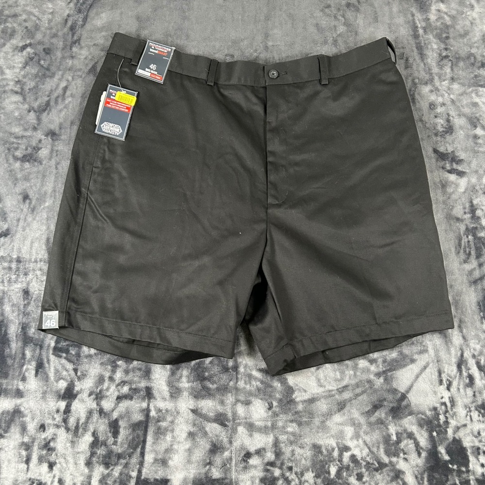 Roundtree & Yorke TravelSmart Shorts Mens 46 Black Flat Front Big Man Cotton